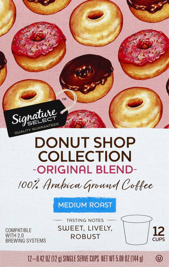 Signature Select Donut Shop Medium Roast Ground Coffee Pods (12 pods)
