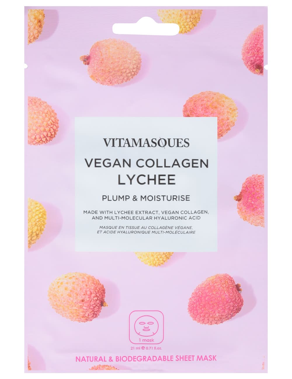 Vitamasques Plump & Moisturise Vegan Collagen Natural & Biodegradable Lychee Sheet Mask