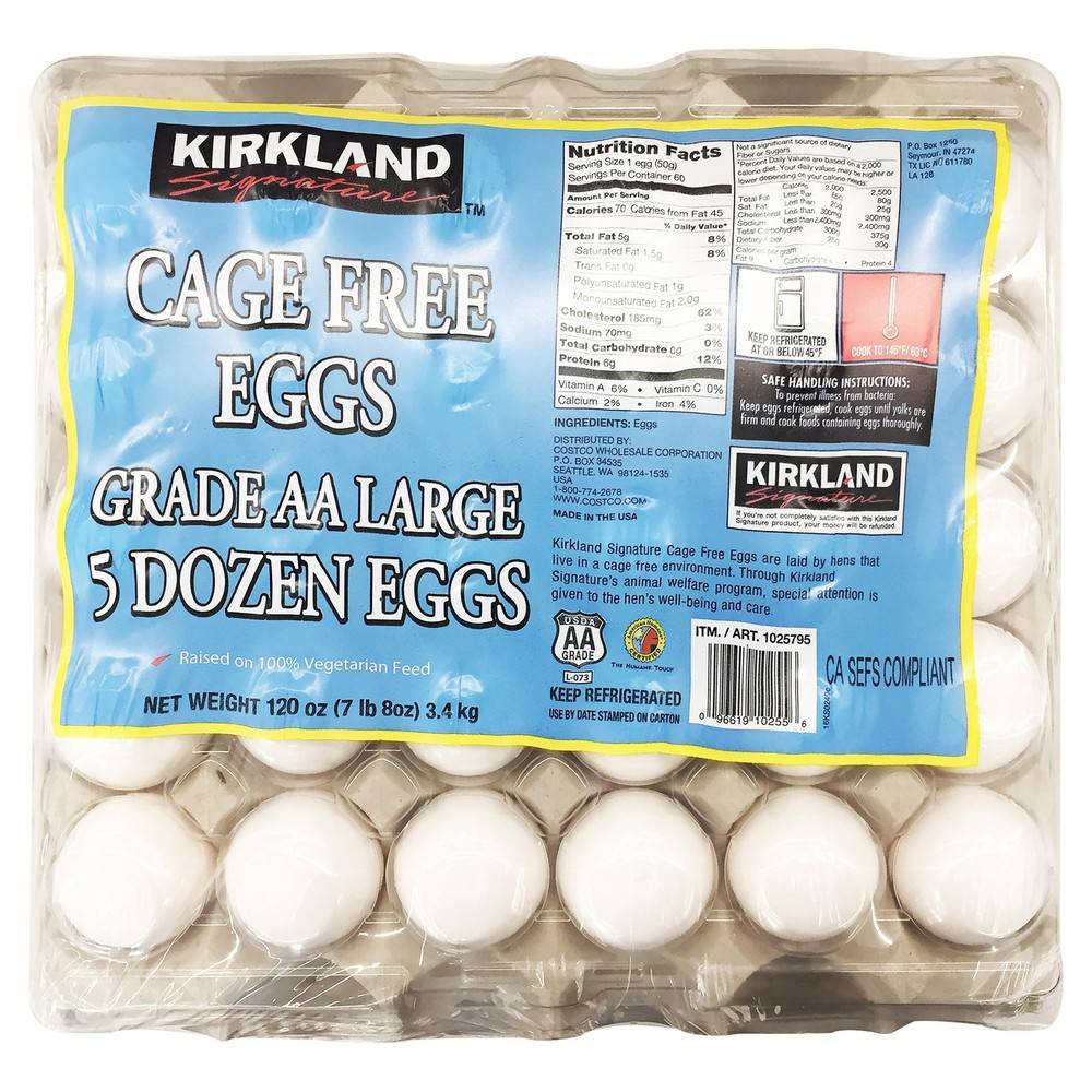 Kirkland Signature Cage Free Grade Aa Large Eggs (2 oz, 60 ct)