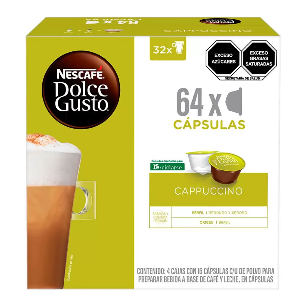 Nescafé · Dolce gusto cápsulas para preparar bebida a base de café y leche, cappuccino (4 x 16 un)