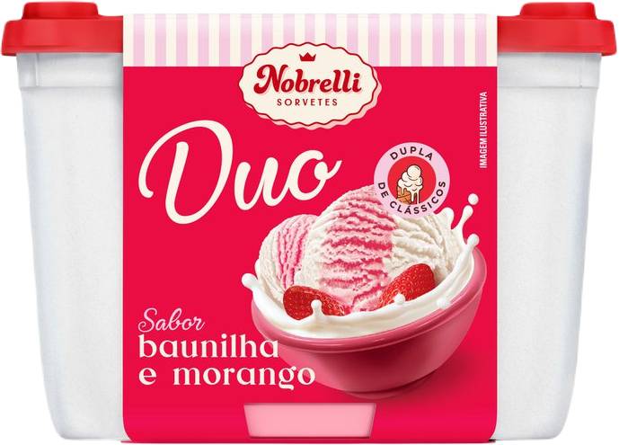 Nobrelli sorvetes sorvete duo sabor baunilha e morango (1,3l)