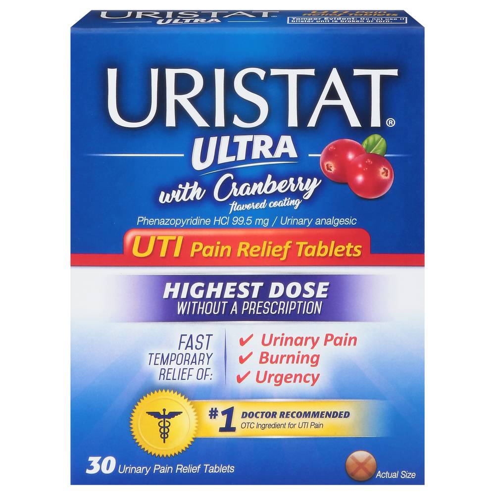 Uristat Ultra With Cranberry Flavored Coating 99.5 mg Uti Pain Relief Tablets (0.63 oz)