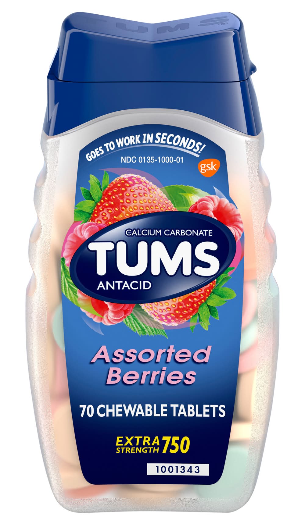 TUMS Extra Strength Chewable Antacid Tablets, Assorted Berries (70 ct)