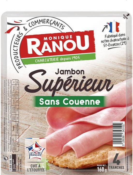 Jambon supérieur sans couenne - monique ranou - 160g (4tranches)