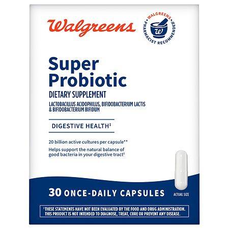 Walgreens Super Probiotic Digestive Support Capsules 20 Billion Active Cultures - 30.0 ea