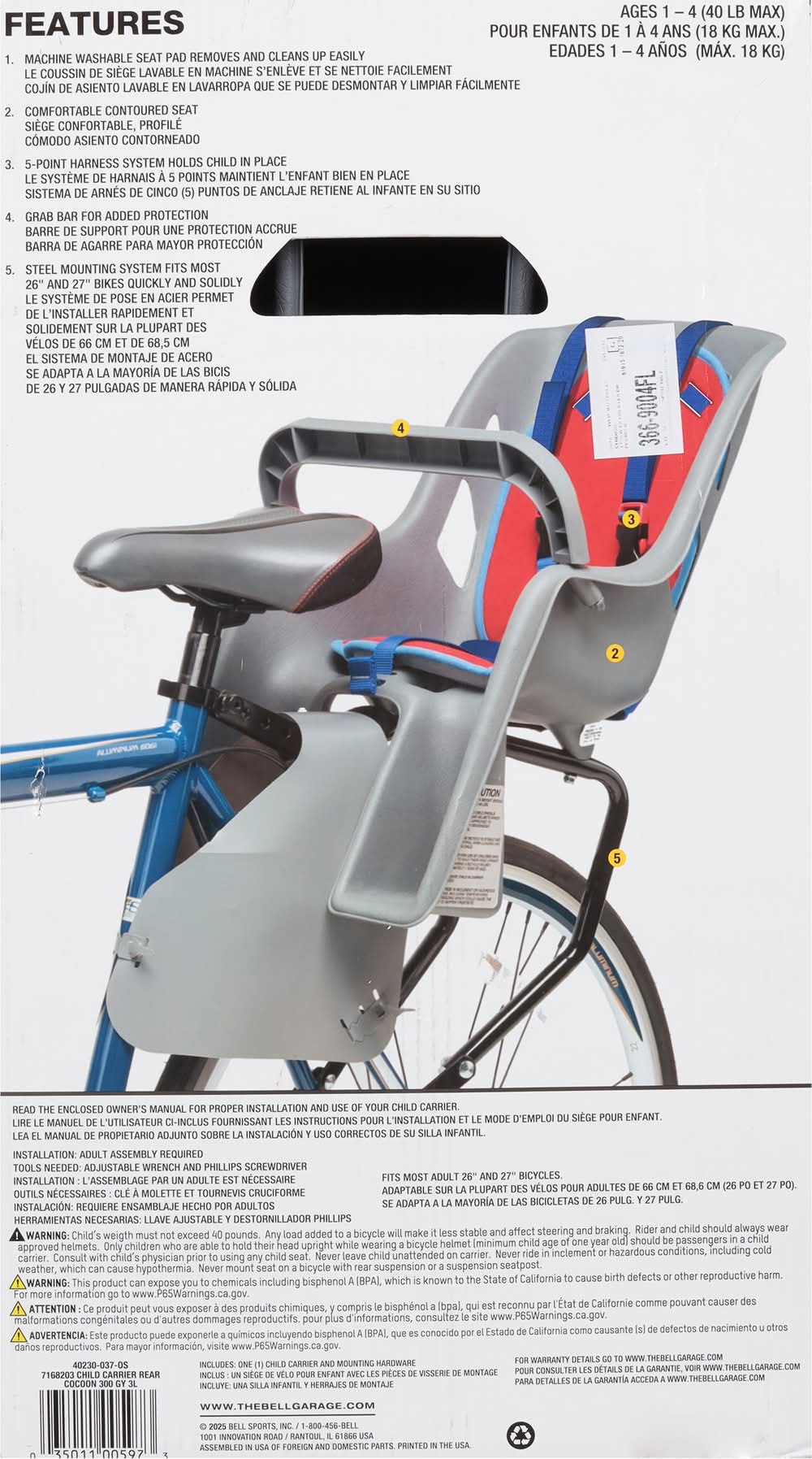 Bell Cocoon 300 Bicycle Rear Mounted Carrier Seat For Ages 1-4 Years  Delivery Near Me | Order Online | Uber Eats