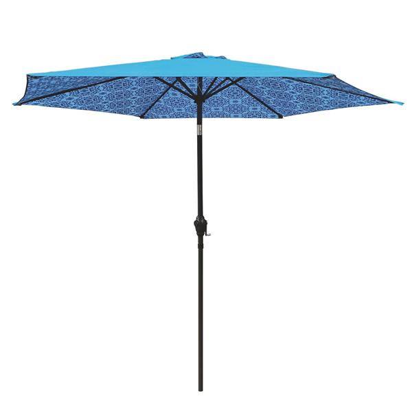 9' Steel Market Umbrella - Blue Damask