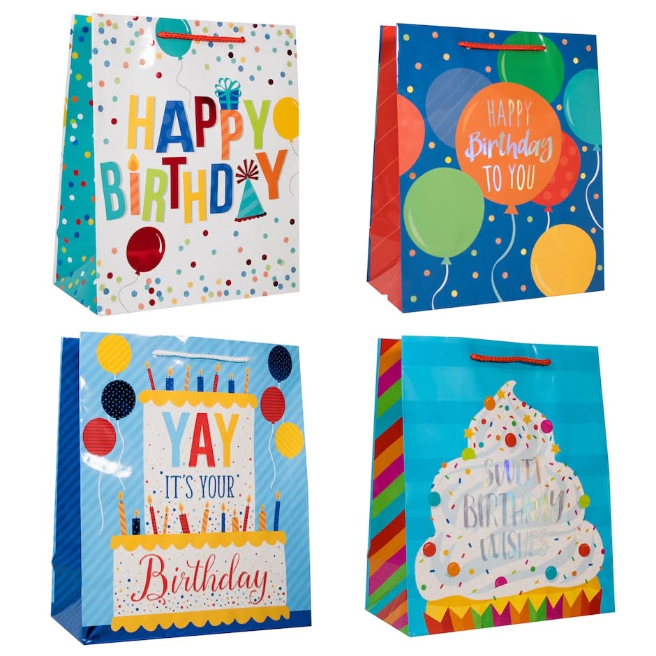 Voila Gender Neutral Birthday Gift Bags, 10x12 in.