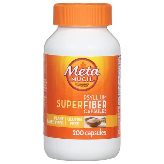 Meta Mucil Superfiber Supplement Powder, Gluten Free and Sugar Free, 100% Natural Psyllium Fiber, Capsule (200 count)