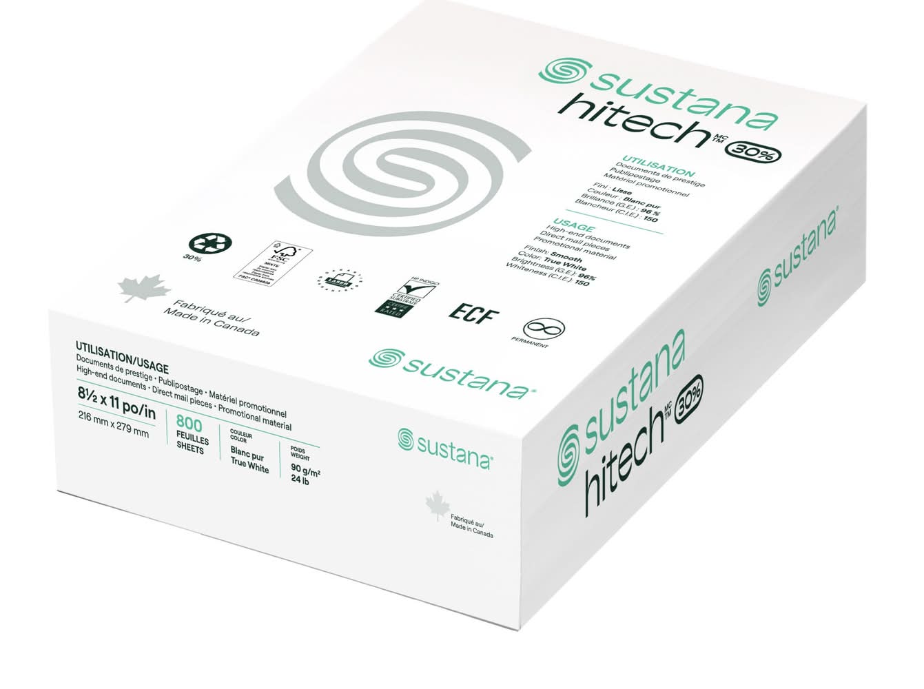 Sustana Hitech – Papier D’Impression Format Lettre, 8,5 Po X 11 Po, À Degré De Blancheur 96, 24 Lb / Sustana Hitech Printer Paper, Letter, 8.5 In × 11 In., 96 Bright, 24 Lb.