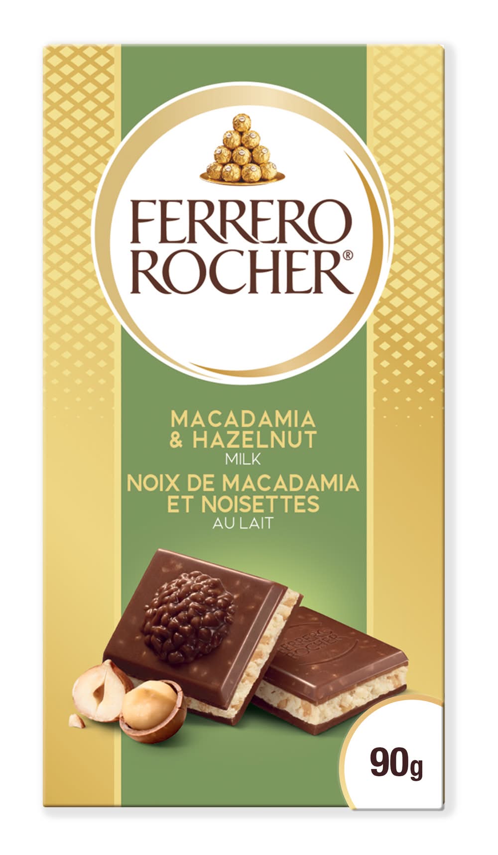 Ferrero Rocher Premium Milk Chocolate Bar, Macadamia And Hazelnut (90 g)
