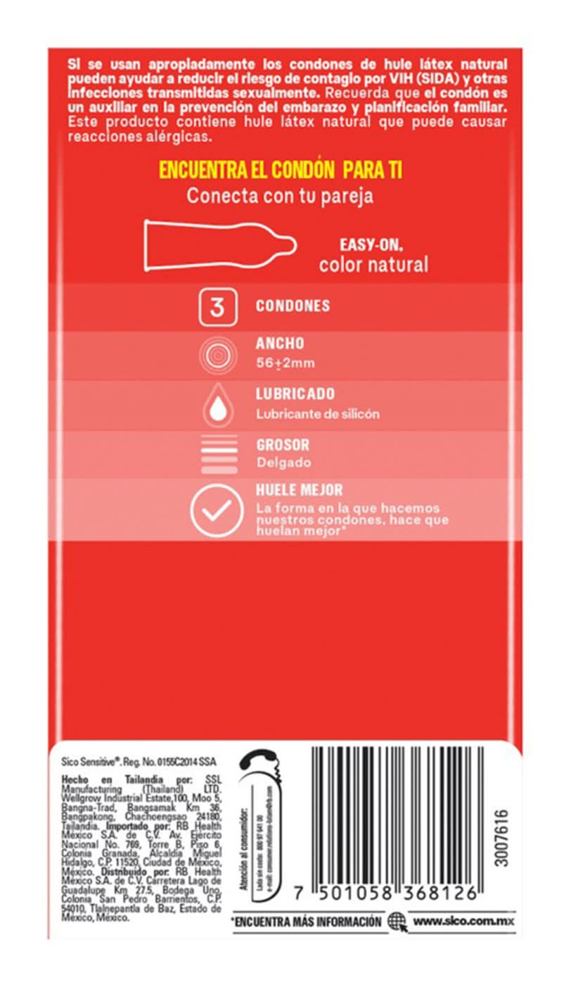 Sico  Sensitive condones de ltex delgado, natural (3 un) | Postmates