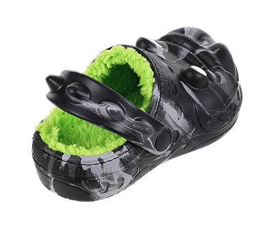 Toddler M Black & Neon Swirl 3-D Gator Faux Fur-Lined Clog