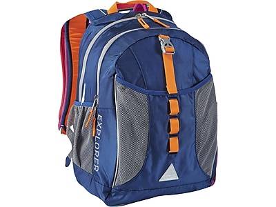 L.L.Bean Explorer Colorblocked III School Backpack, Ocean Blue/Electric Orange (1000046546)