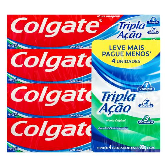 Colgate pack creme dental tripla ação menta original (4x90g)