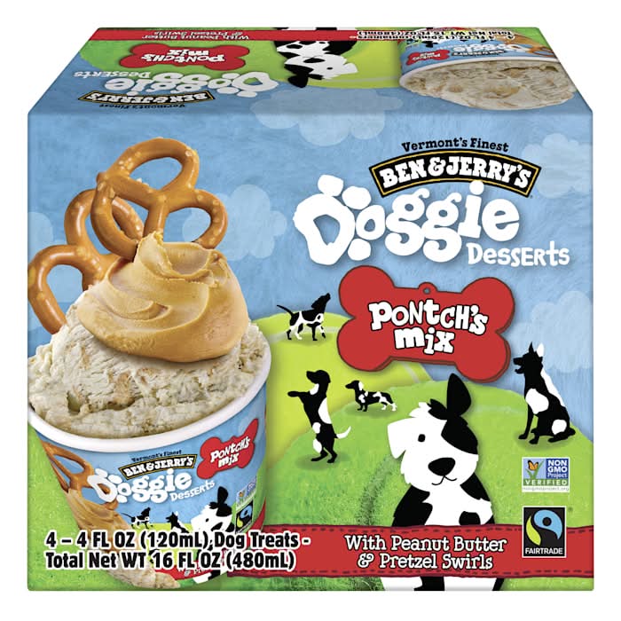 Ben & Jerry's Doggie Desserts Pontch's Mix Peanut Butter & Pretzel Swirl Frozen Dog Treats, 4 fl. oz., Pack of 4