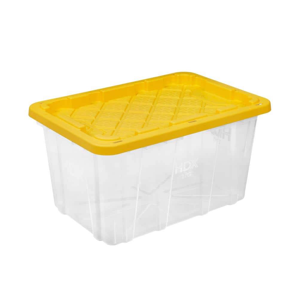 HDX 27 Gallon Tough Storage Tote With Lid, Clear-Yellow