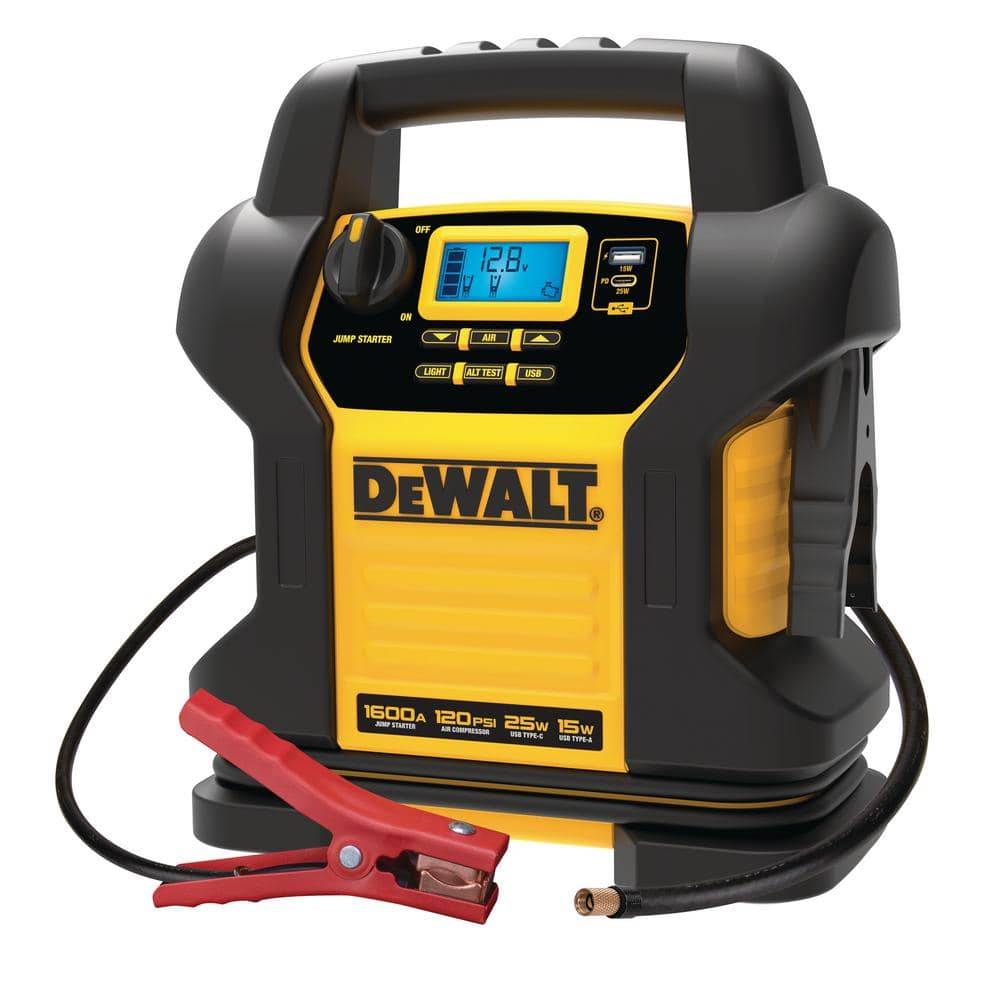 Dewalt 1600 Peak Amp Jump Starter With Digital Compressor And Usb Power Bank