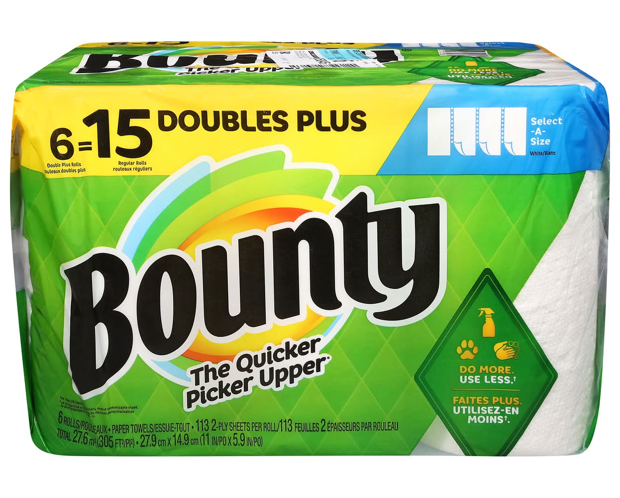 Bounty Select-A-Size 2-ply Double Plus Paper Towels Rolls, 11x5.9 in, White (6 ct)