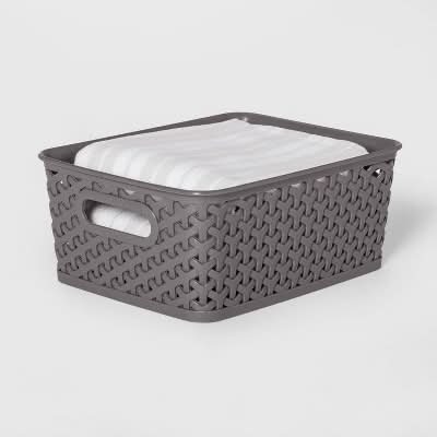 Brightroom Y Weave Small Decorative Storage Basket, Gray