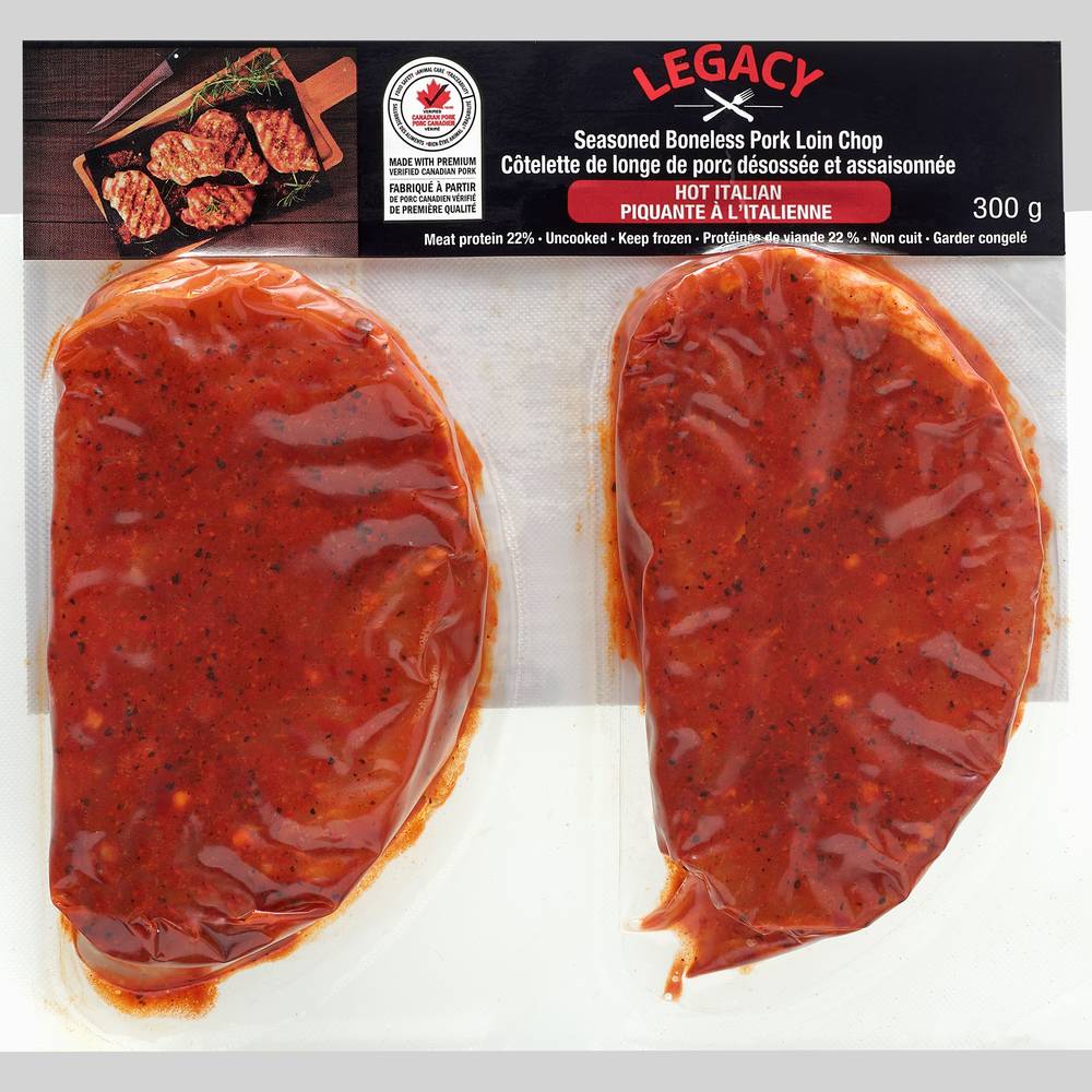 Côtelettes de porc désossées italiennes épicées Legacy, 300g / Legacy Boneless Pork Chops Hot Italian, 300 g