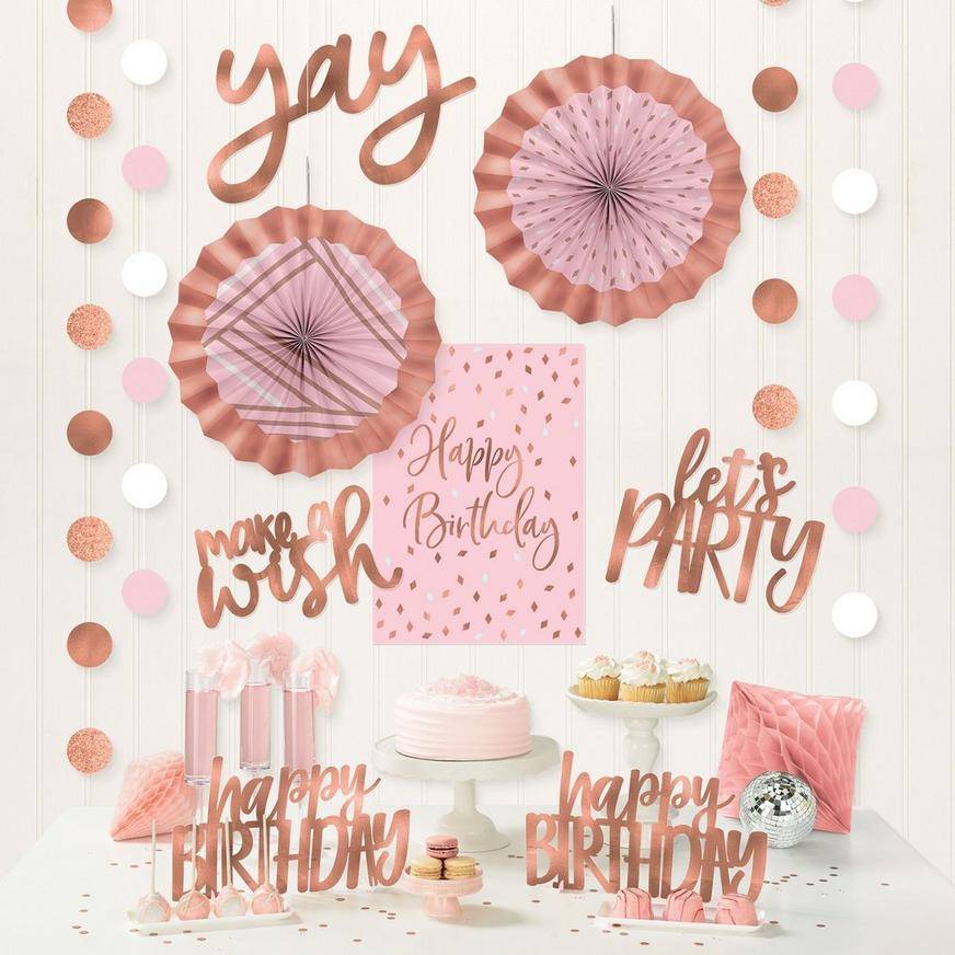 Party City Metallic Blush Birthday Room Decorating Kit, Unisex, Multi