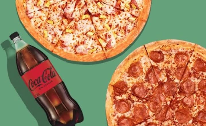 2 Pizzas de Especialidad Grande Masa Delgada  Más 1 Refresco 2 L