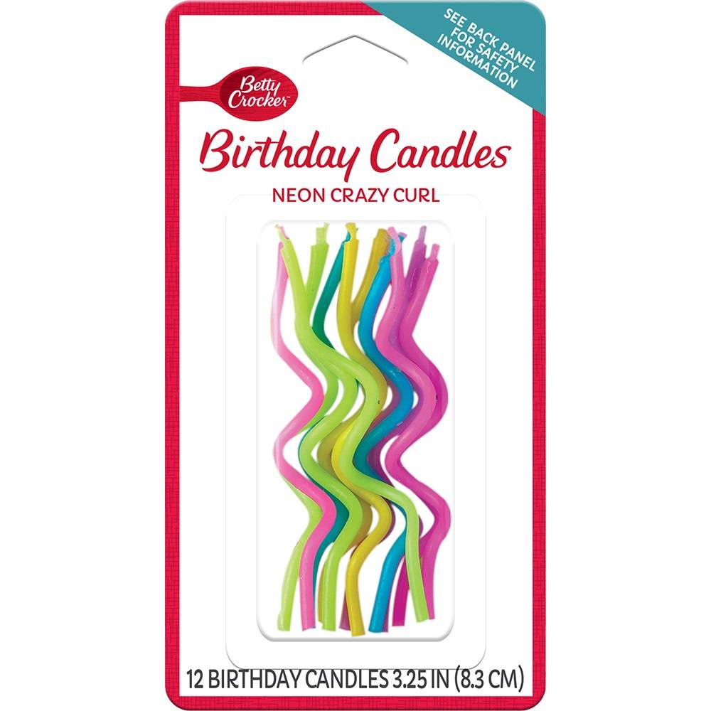 Betty crocker velitas de cumpleaños neon crazy curl (blister 12 piezas)