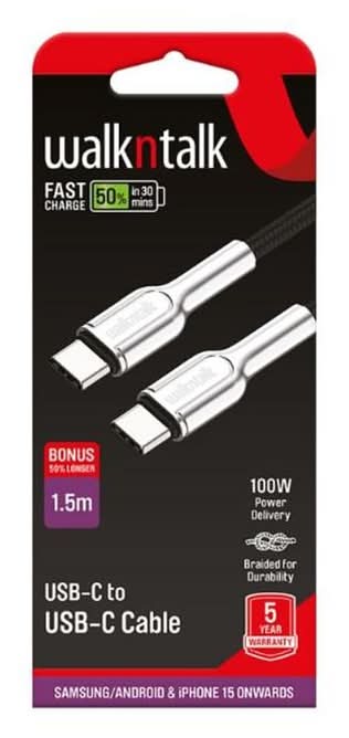 WalknTalk Fast Charge Usc-C To Usb-C Cable, 1m, White