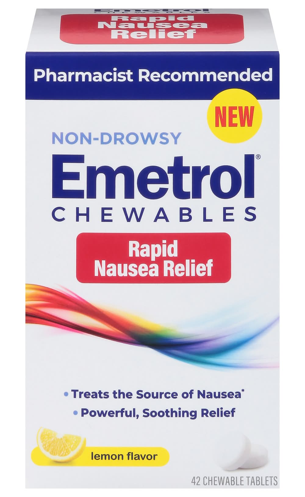 Emetrol Non-Drowsy Rapid Nausea Relief Chewable Tablets, Lemon (42 ct)