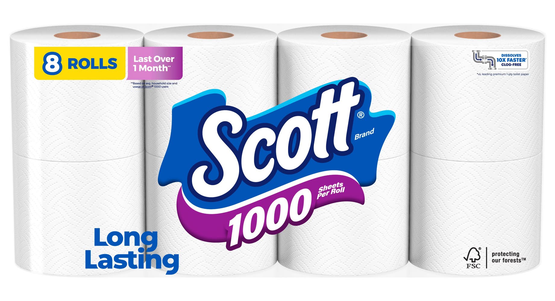 Scott's One-Ply Unscented Bathroom Tissue Rolls, 4.1x3.7 in, White (8 ct)