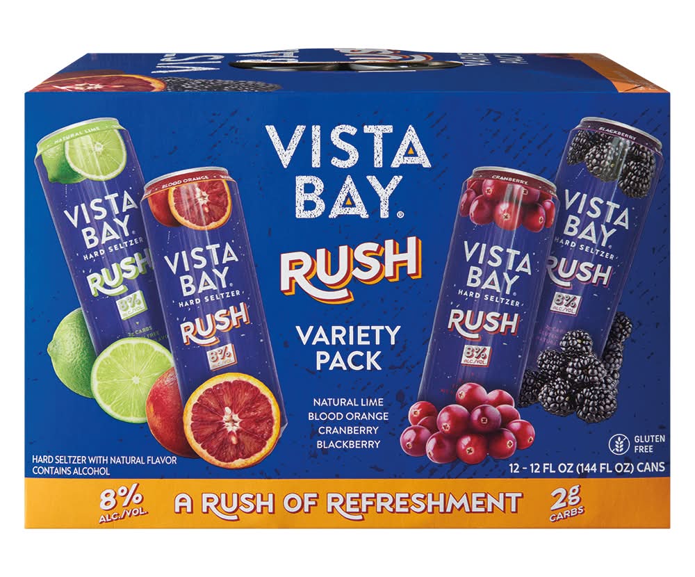 Vista Bay Rush Hard Seltzer Variety pack, Assorted (144 fl oz, 12 ct)