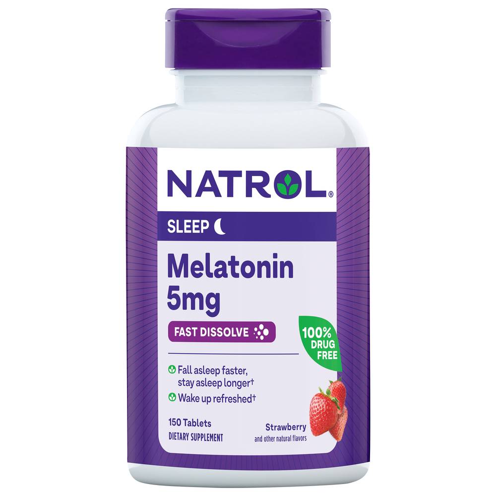 Natrol Melatonin 5 mg Extra-Strength Sleep Supplement, Strawberry Melatonin (150 ct)