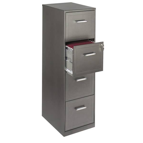 Realspace 18"d Vertical 4-drawer File Cabinet Metal Metallic Charcoal