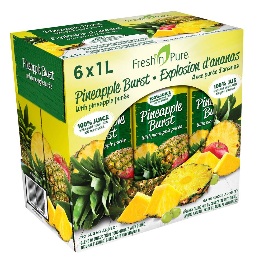 Fresh’N Pure - Mélange Jus De Fruit Explosion D’Ananas, 6 × 1 L / Fresh'N Pure Pineapple Burst Juice Blend, 6 × 1 L