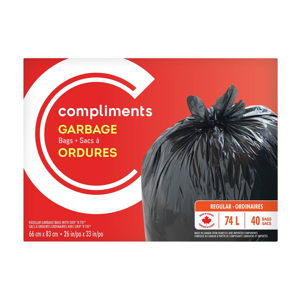 Compliments Garbage Bags Black Regular 74 L 40 Bags