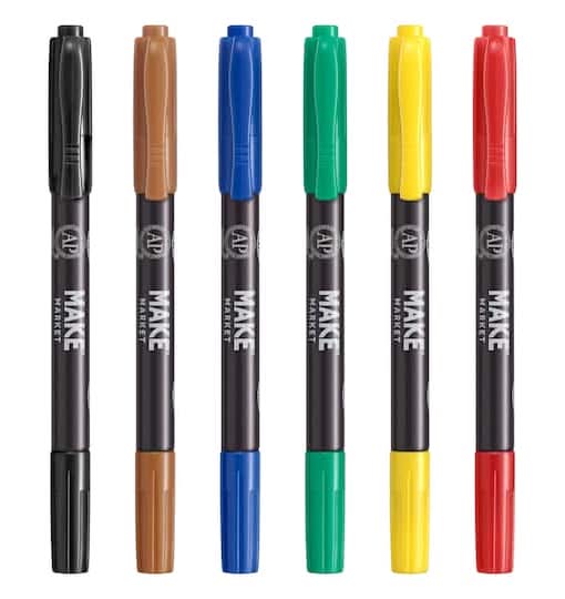 Make Market Dual Tip Fabric Ink Markers, Assorted (6 ct)