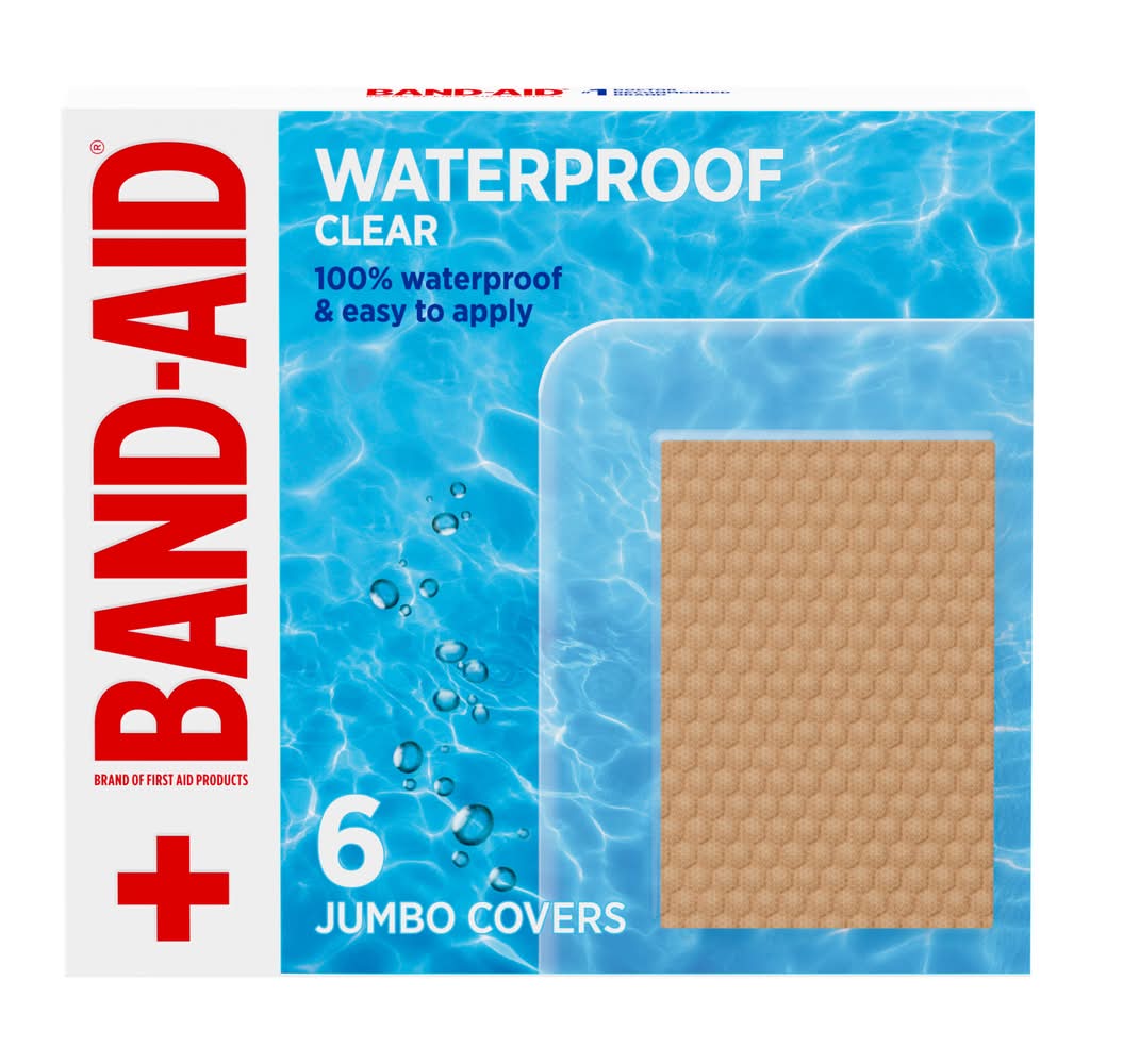 Band-Aid Waterproof Adhesive Bandages, 2x3 in, Clear (6 ct)