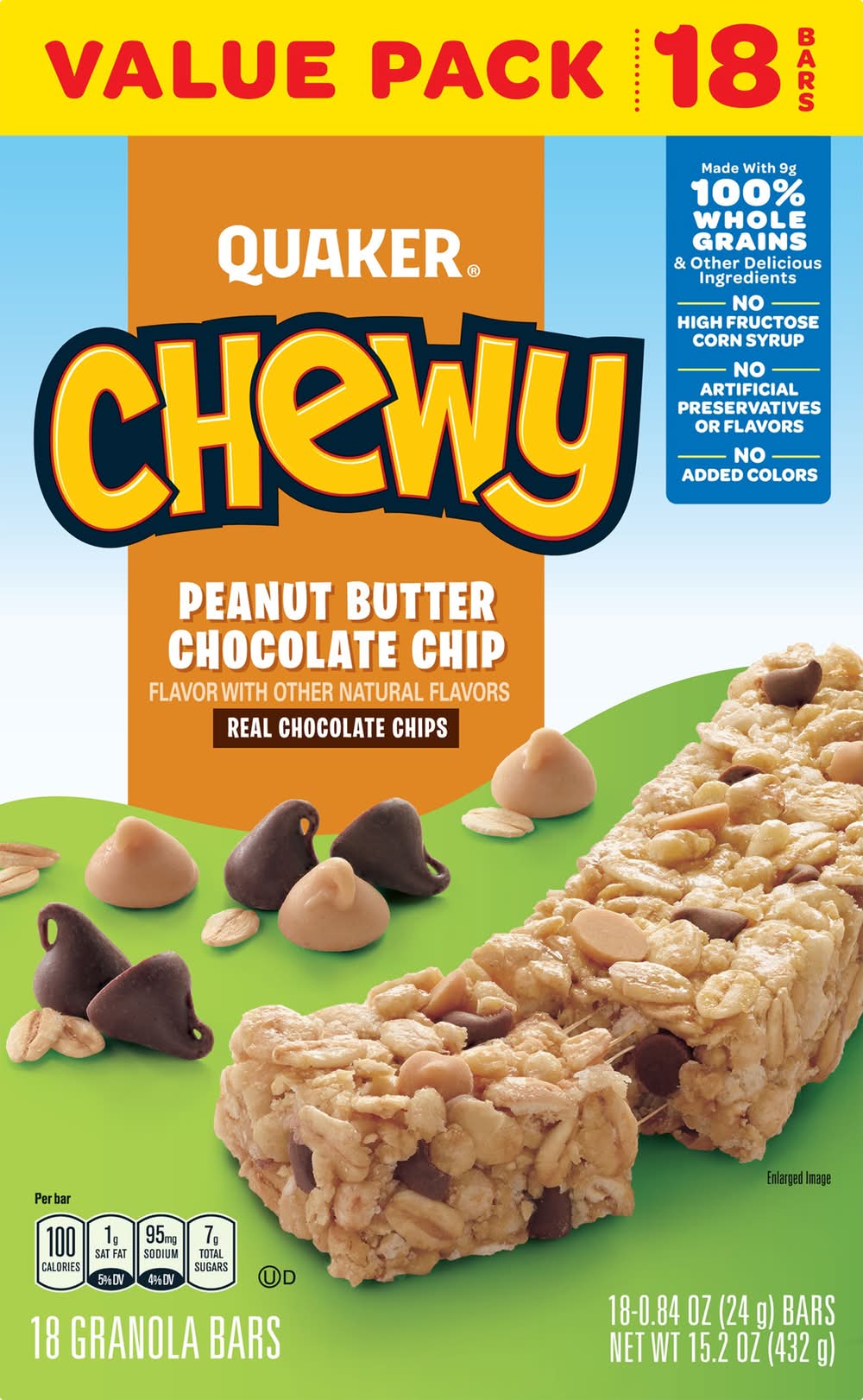 Quaker Chewy Granola Bar, Peanut Butter Chocolate Chip (18 x 0.84 oz)