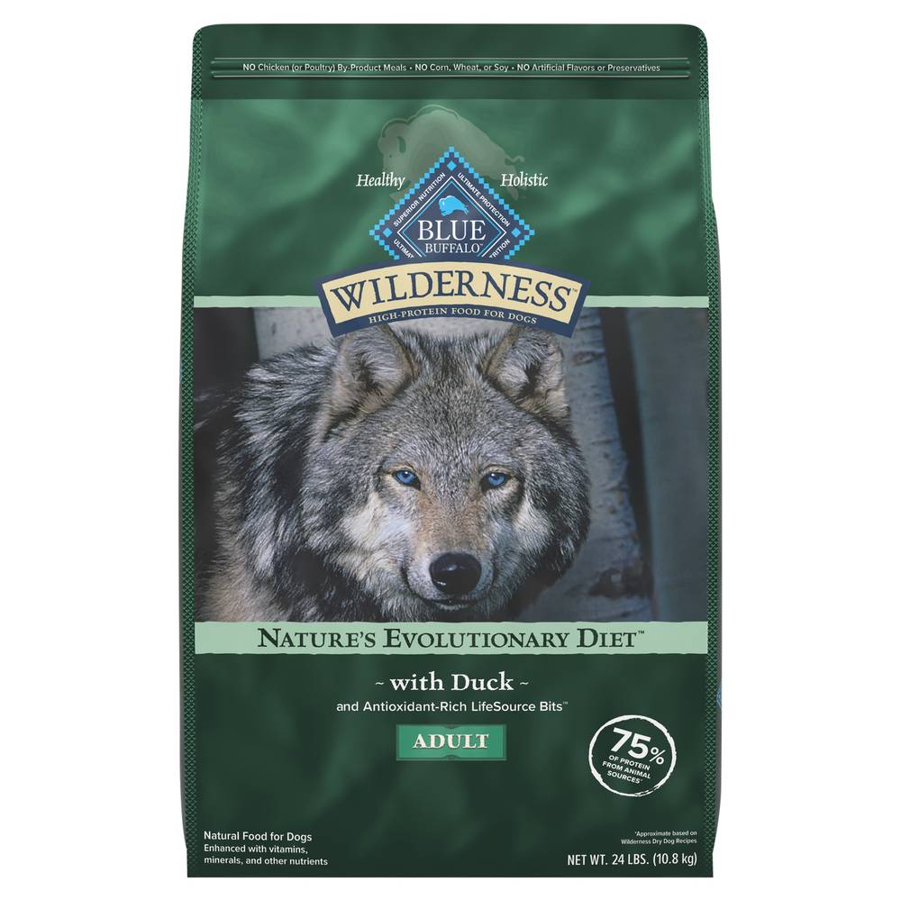 Blue Buffalo Wilderness High Protein Natural Adult Dry Dog Food, Duck (24 lbs)