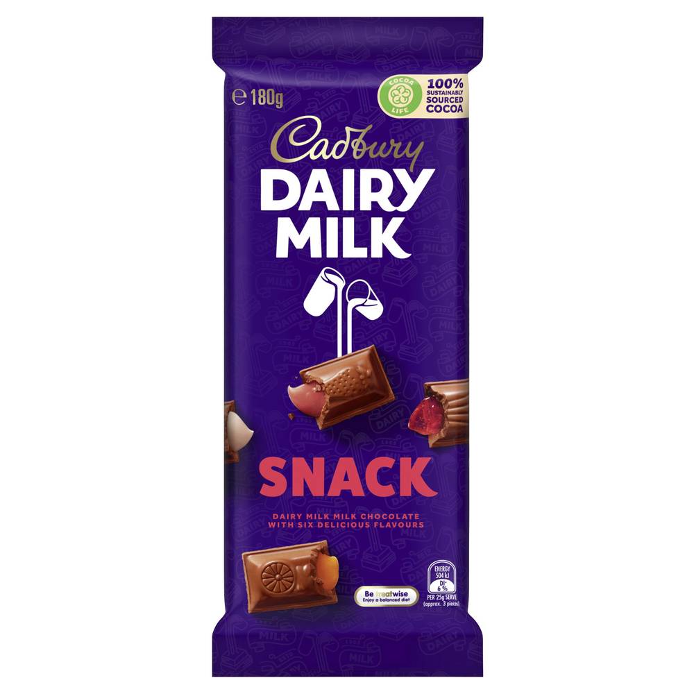 Cadbury Dairy Milk Chocolate Snack Bar, Assorted (180g)