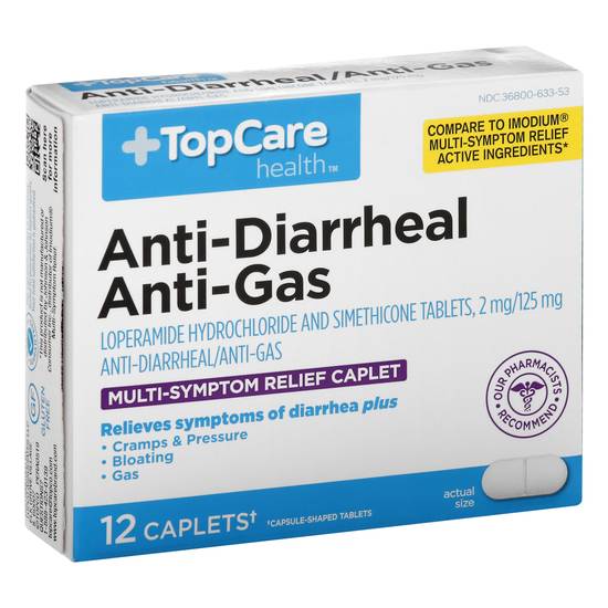 Topcare Anti-Diarrheal & Gas Multi-Symptom Relief (12 caplets)