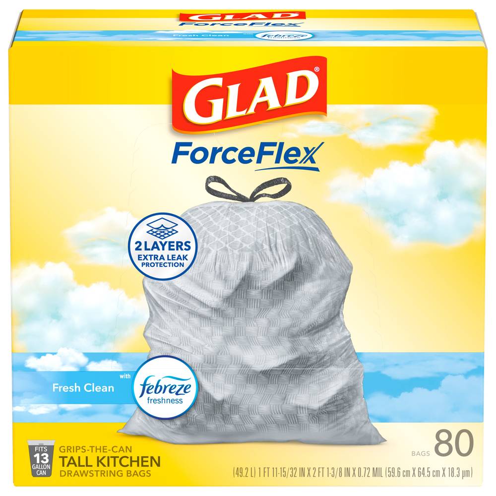 Glad Forceflex 13 Gallon Tall Kitchen Fresh Clean Drawstring Bags (80 ct)