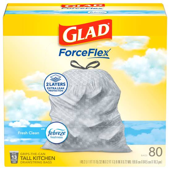 Glad Forceflex 13 Gallon Tall Kitchen Fresh Clean Drawstring Bags (80 ct)