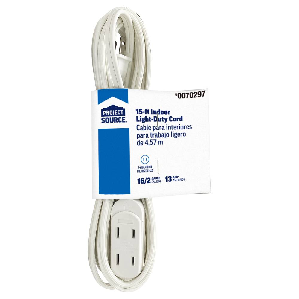 Project Source 15-ft 16/2 2 Prong White Indoor SPT-2 Light Duty General Extension Cord | 0065