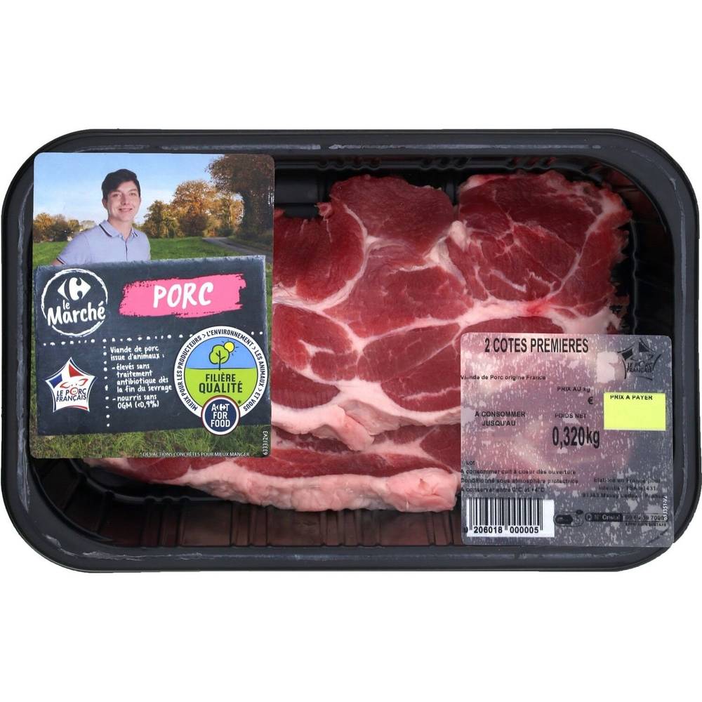 Carrefour Le Marche - Viande de porc côte première à griller (2pièces)