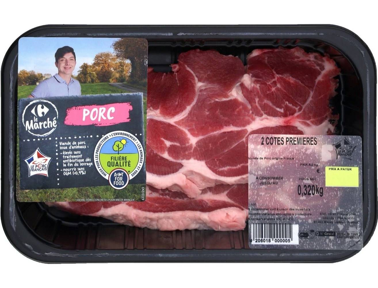 Carrefour Le Marché - Viande de porc côte première à griller (300g)