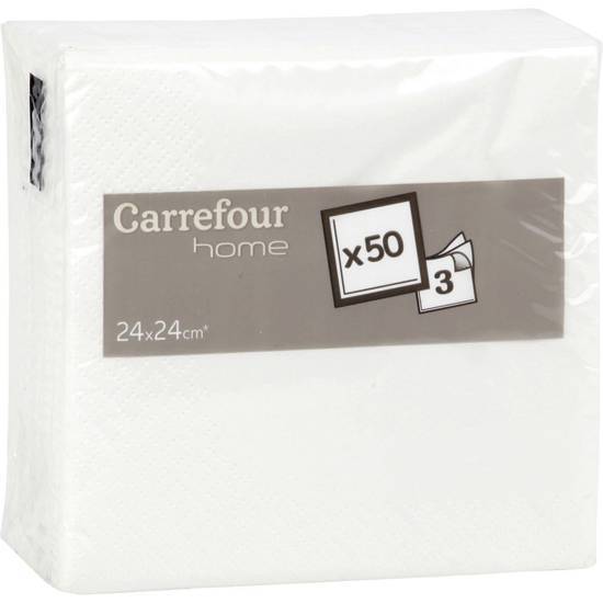 Carrefour Home - Serviette en papier, 24x24cm , blanc (50)