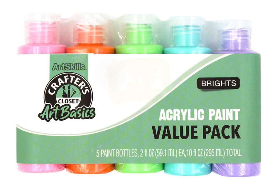 Crafter's Closet Artbasics Acrylic Paint Value pack, Assorted (5 x 2 fl oz)
