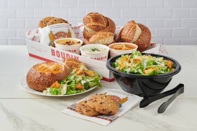 Salad and Bread Bowl Soup Family Meal for 4